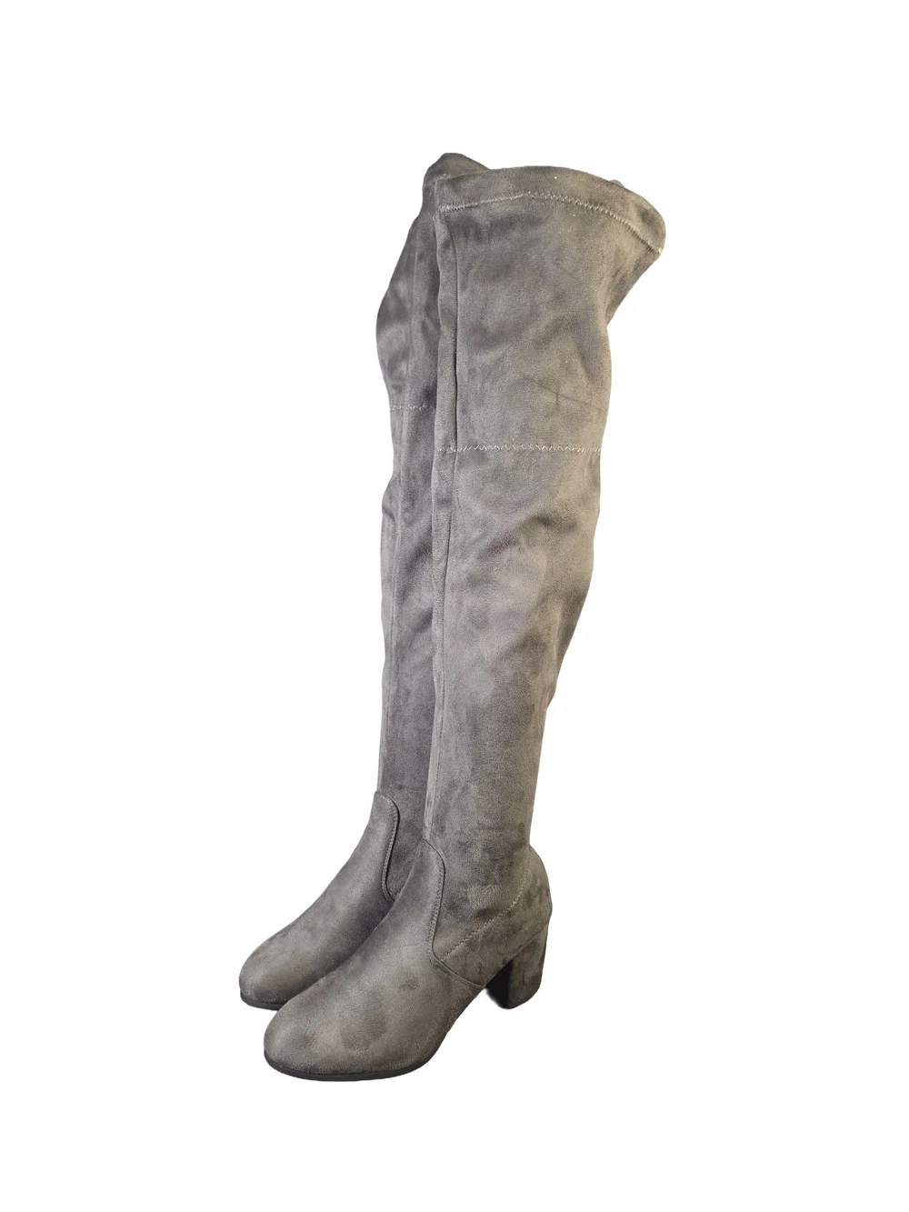 Womens Gray Over The Knee Boots Size 8.5 Block Heel Tie Back Stretch Thigh High